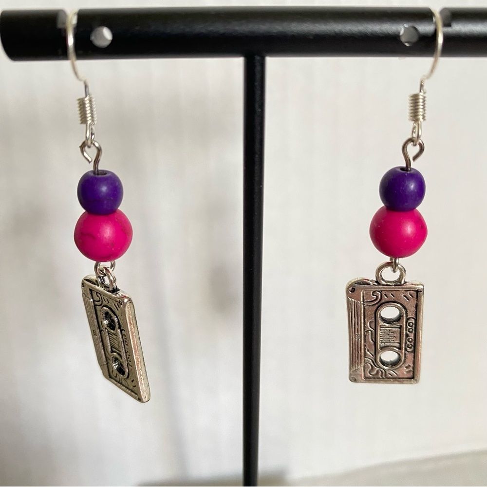 Cassette Tape & Beaded Earrings